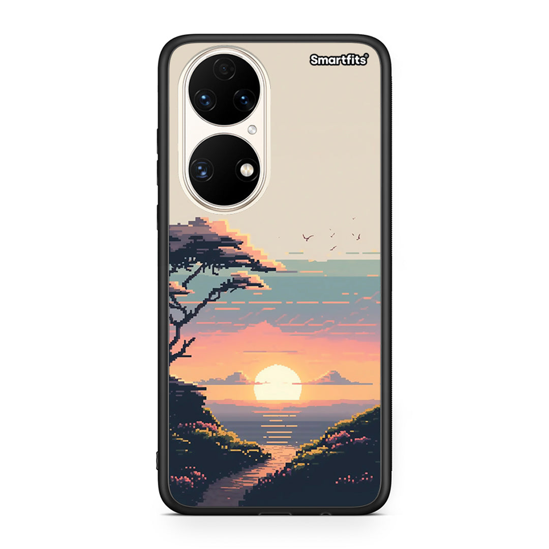 Huawei P50 Pixel Sunset Θήκη από τη Smartfits με σχέδιο στο πίσω μέρος και μαύρο περίβλημα | Smartphone case with colorful back and black bezels by Smartfits