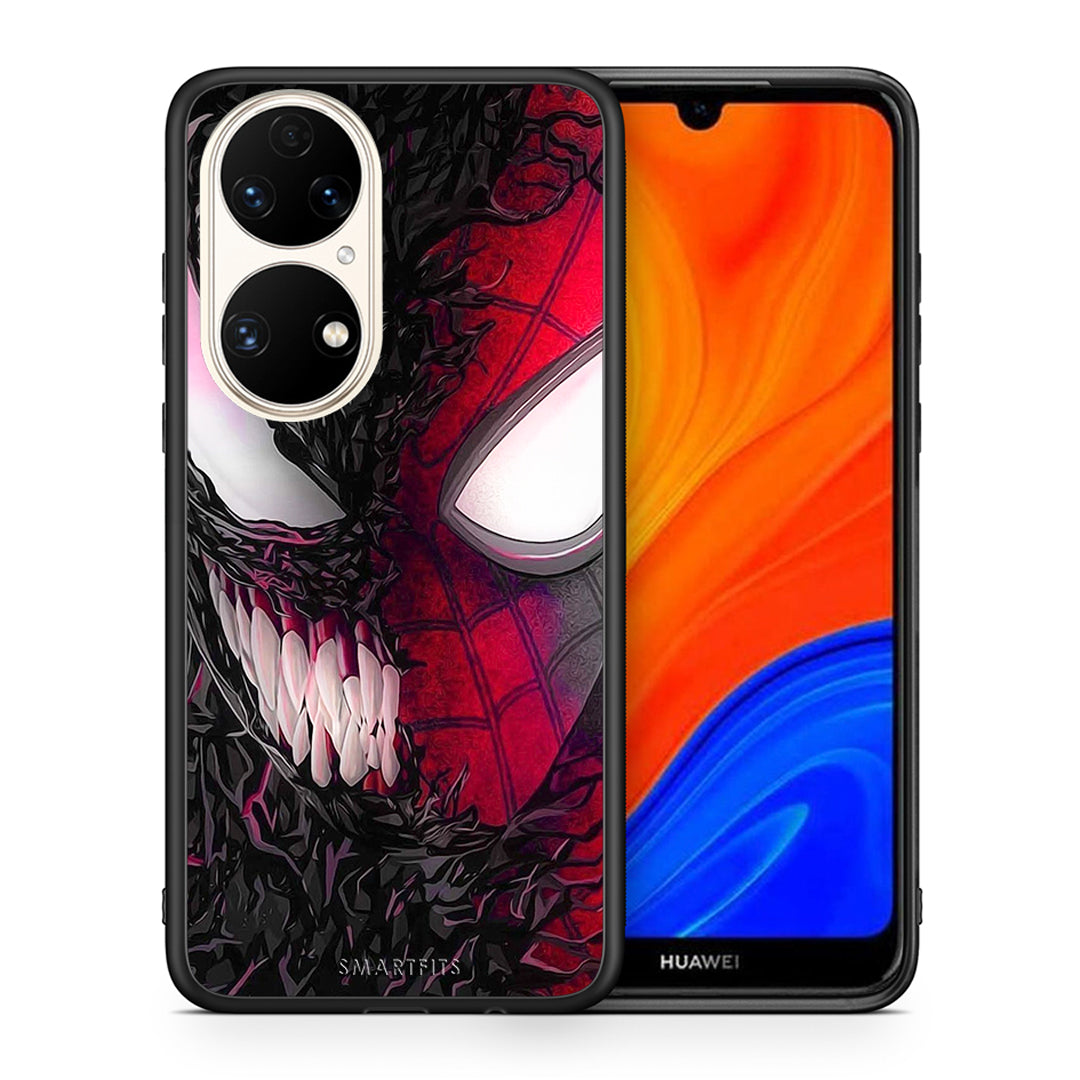 Θήκη Huawei P50 SpiderVenom PopArt από τη Smartfits με σχέδιο στο πίσω μέρος και μαύρο περίβλημα | Huawei P50 SpiderVenom PopArt case with colorful back and black bezels