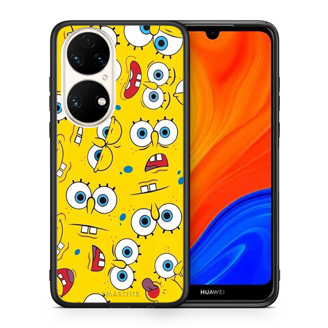 Θήκη Huawei P50 Sponge PopArt από τη Smartfits με σχέδιο στο πίσω μέρος και μαύρο περίβλημα | Huawei P50 Sponge PopArt case with colorful back and black bezels