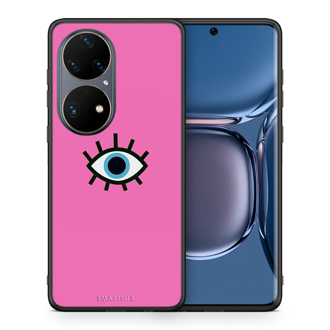 Θήκη Huawei P50 Pro Blue Eye Pink από τη Smartfits με σχέδιο στο πίσω μέρος και μαύρο περίβλημα | Huawei P50 Pro Blue Eye Pink case with colorful back and black bezels