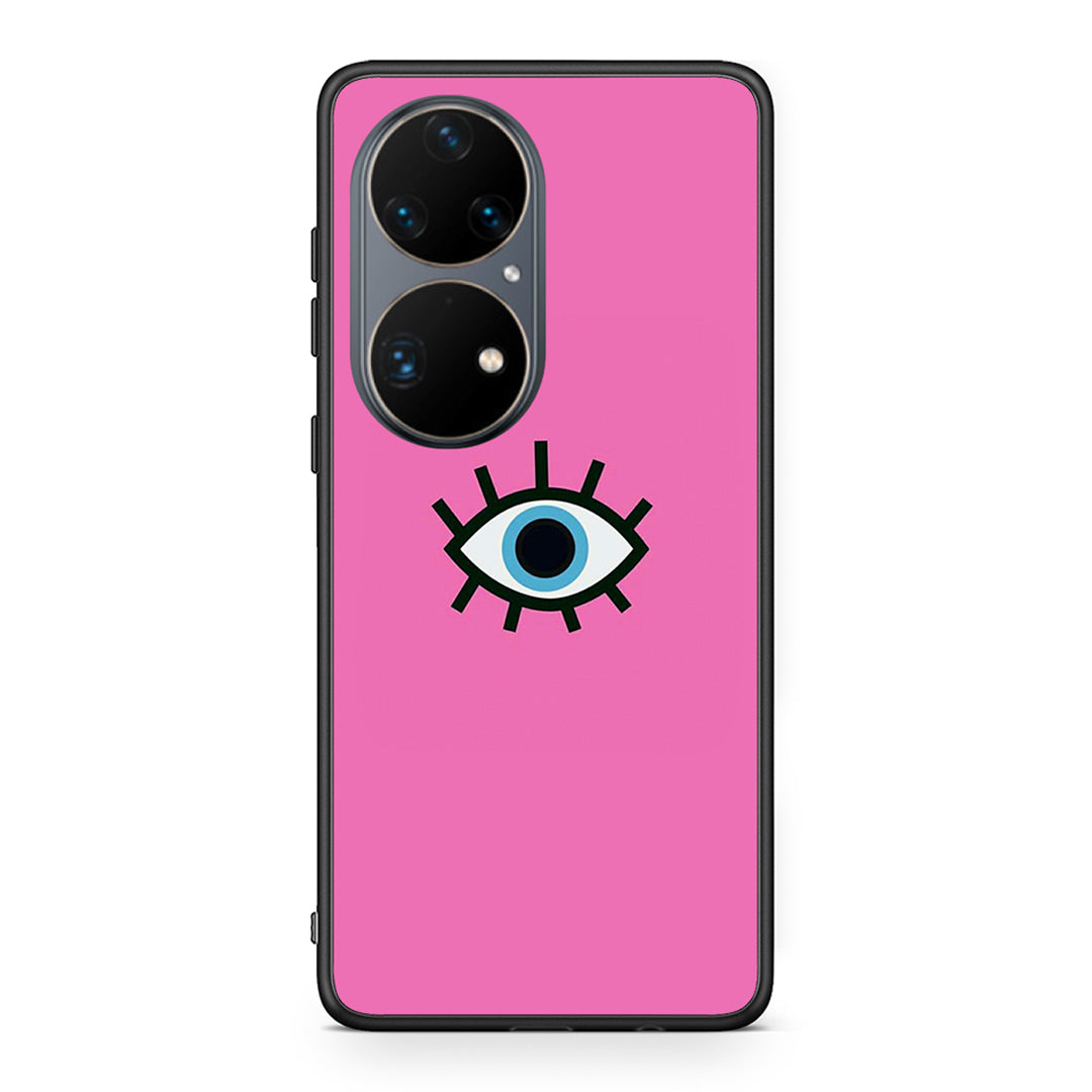 Huawei P50 Pro Blue Eye Pink θήκη από τη Smartfits με σχέδιο στο πίσω μέρος και μαύρο περίβλημα | Smartphone case with colorful back and black bezels by Smartfits