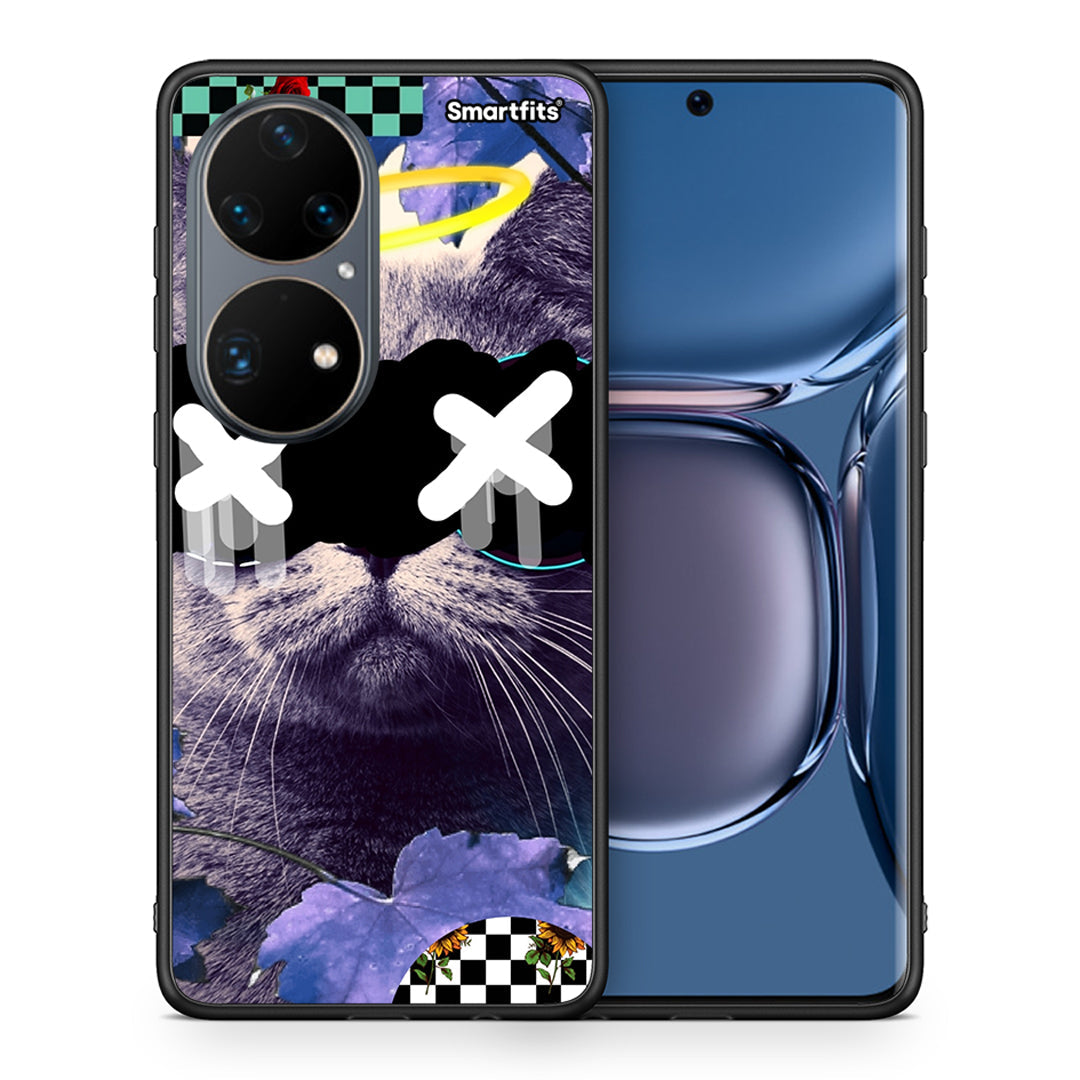 Θήκη Huawei P50 Pro Cat Collage από τη Smartfits με σχέδιο στο πίσω μέρος και μαύρο περίβλημα | Huawei P50 Pro Cat Collage case with colorful back and black bezels