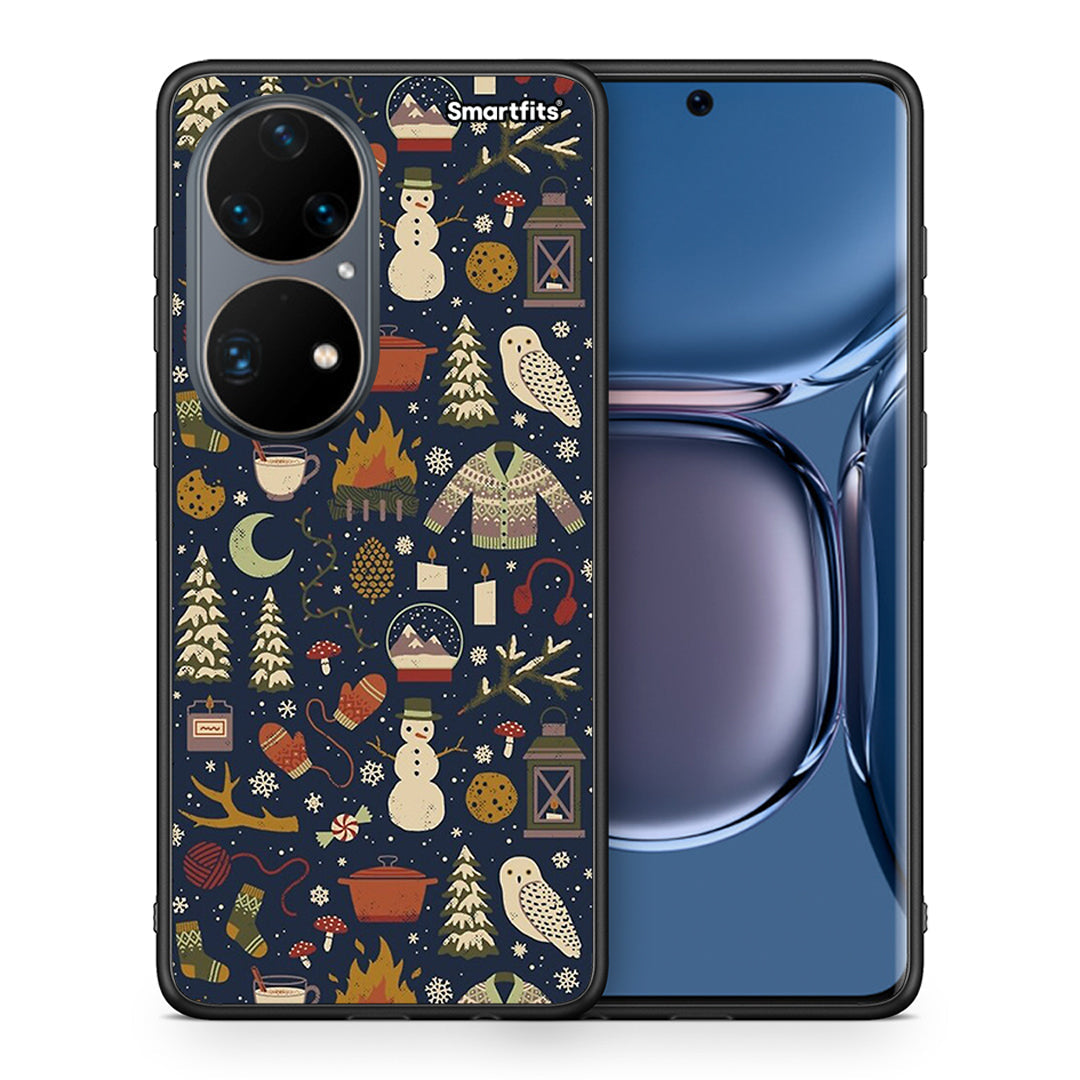 Θήκη Huawei P50 Pro Christmas Elements από τη Smartfits με σχέδιο στο πίσω μέρος και μαύρο περίβλημα | Huawei P50 Pro Christmas Elements case with colorful back and black bezels