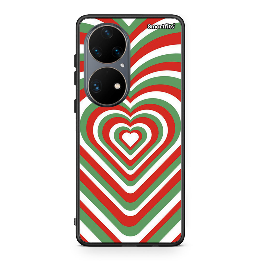 Huawei P50 Pro Christmas Hearts θήκη από τη Smartfits με σχέδιο στο πίσω μέρος και μαύρο περίβλημα | Smartphone case with colorful back and black bezels by Smartfits