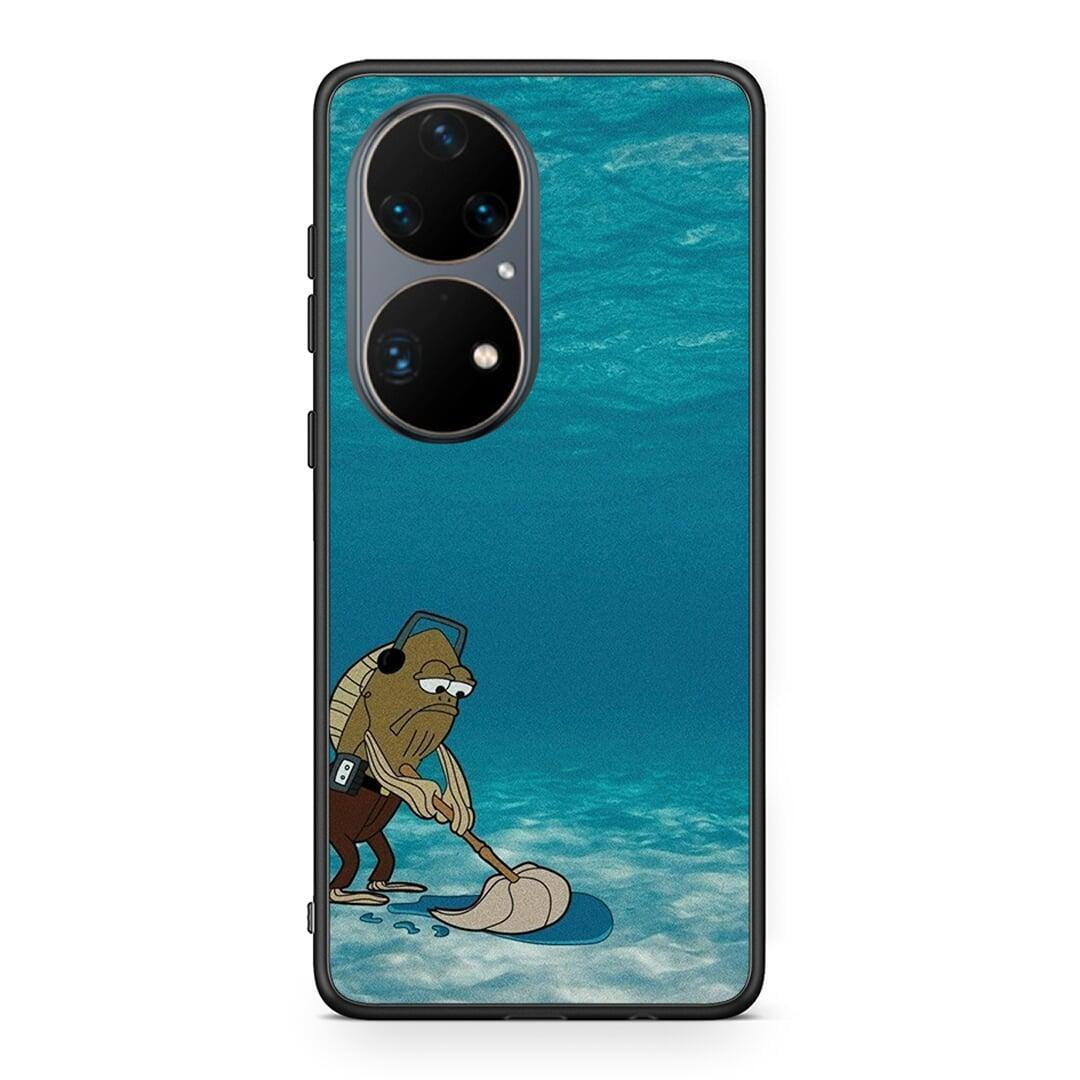 Huawei P50 Pro Clean The Ocean Θήκη από τη Smartfits με σχέδιο στο πίσω μέρος και μαύρο περίβλημα | Smartphone case with colorful back and black bezels by Smartfits