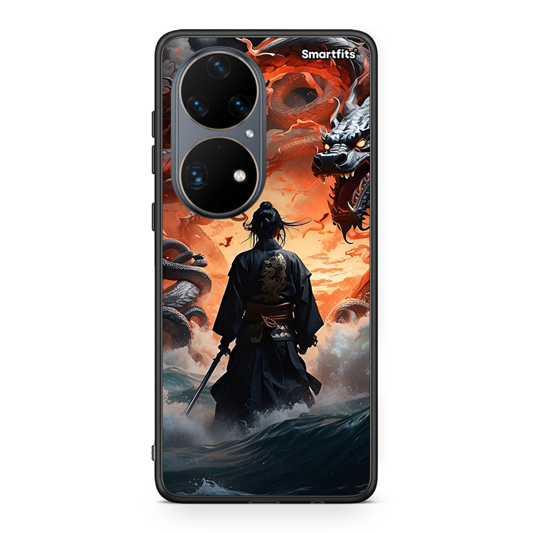 Huawei P50 Pro Dragons Fight θήκη από τη Smartfits με σχέδιο στο πίσω μέρος και μαύρο περίβλημα | Smartphone case with colorful back and black bezels by Smartfits