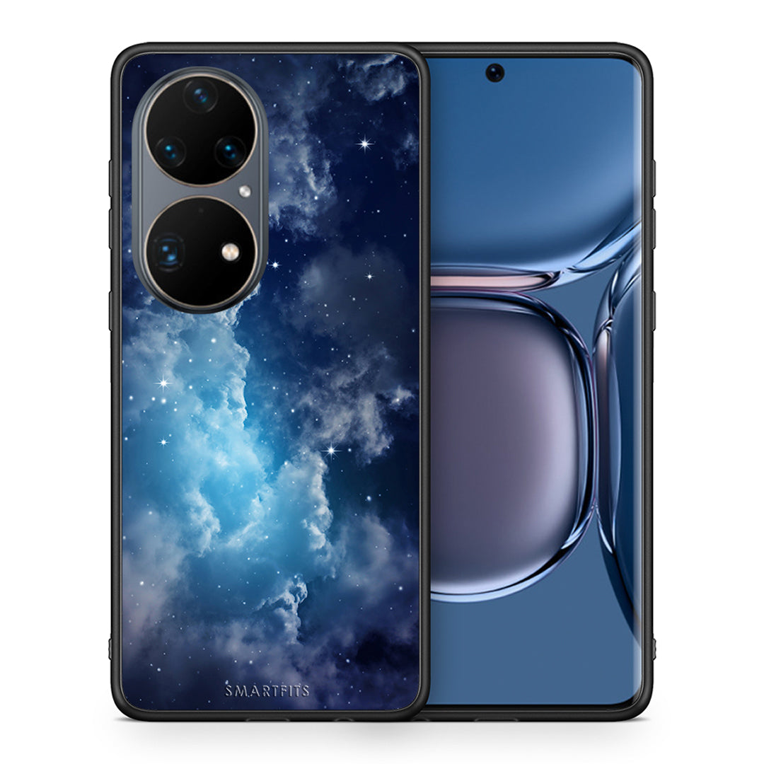 Θήκη Huawei P50 Pro Blue Sky Galaxy από τη Smartfits με σχέδιο στο πίσω μέρος και μαύρο περίβλημα | Huawei P50 Pro Blue Sky Galaxy case with colorful back and black bezels