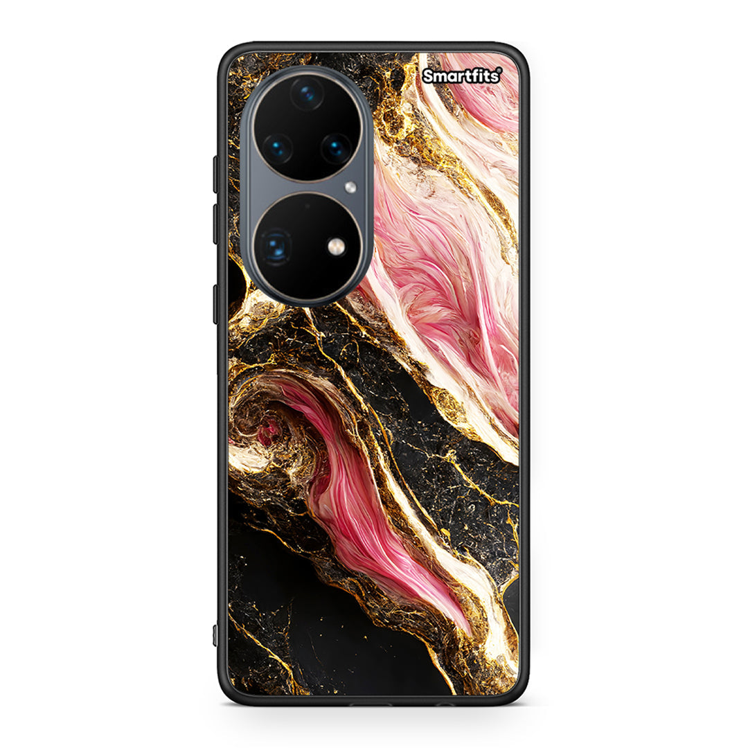 Huawei P50 Pro Glamorous Pink Marble θήκη από τη Smartfits με σχέδιο στο πίσω μέρος και μαύρο περίβλημα | Smartphone case with colorful back and black bezels by Smartfits