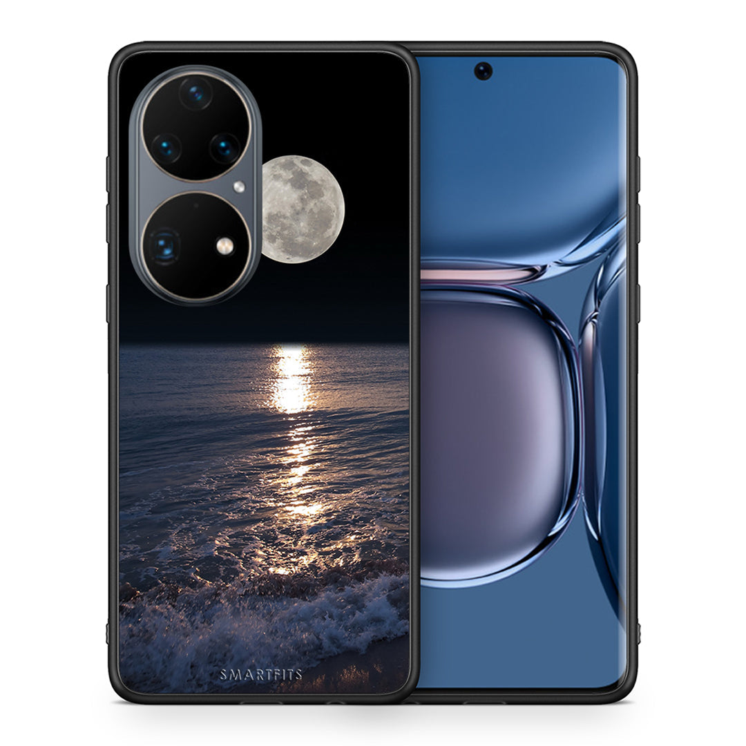 Θήκη Huawei P50 Pro Moon Landscape από τη Smartfits με σχέδιο στο πίσω μέρος και μαύρο περίβλημα | Huawei P50 Pro Moon Landscape case with colorful back and black bezels