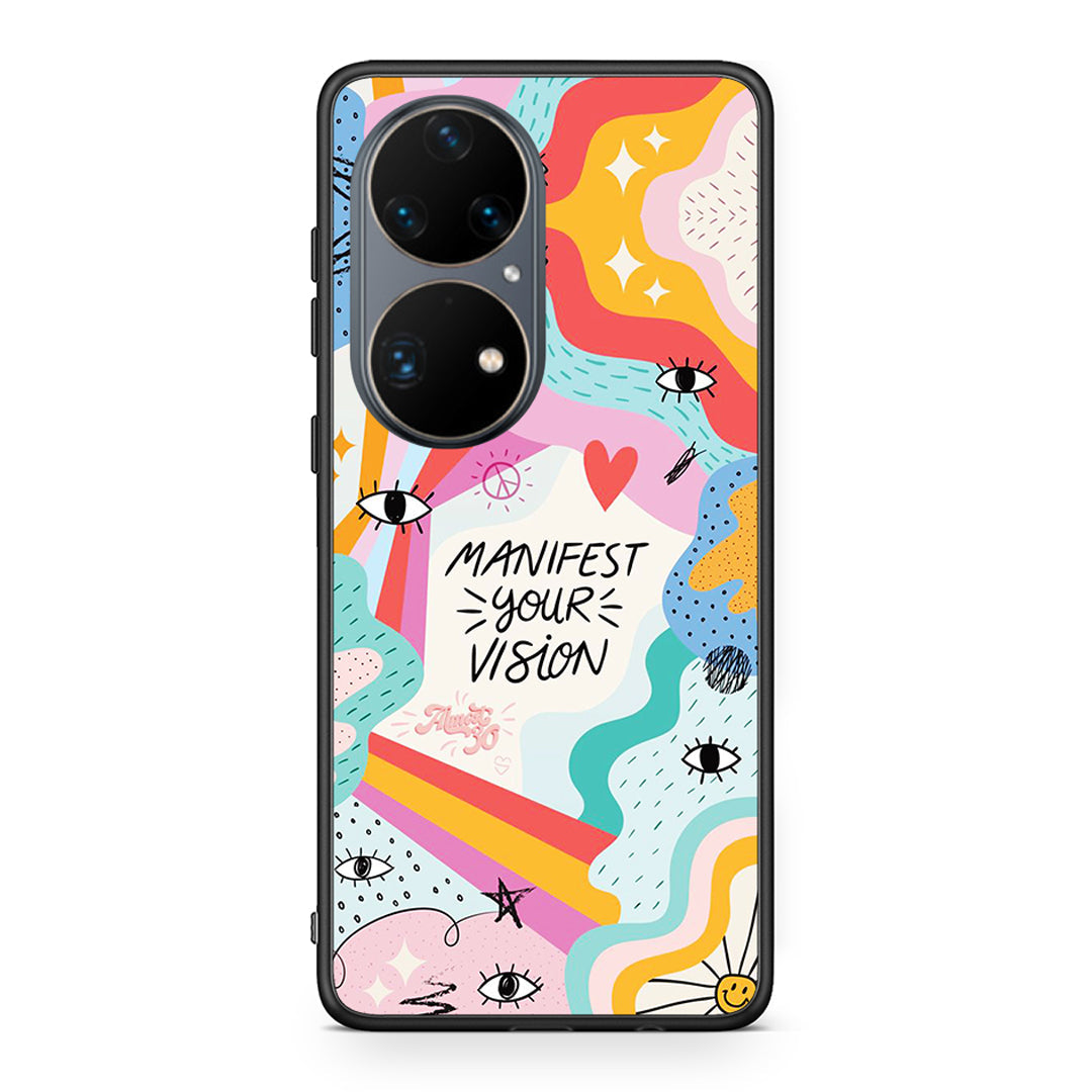 Huawei P50 Pro Manifest Your Vision θήκη από τη Smartfits με σχέδιο στο πίσω μέρος και μαύρο περίβλημα | Smartphone case with colorful back and black bezels by Smartfits