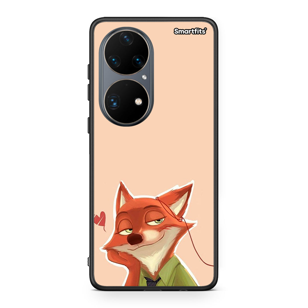 Huawei P50 Pro Nick Wilde And Judy Hopps Love 1 θήκη από τη Smartfits με σχέδιο στο πίσω μέρος και μαύρο περίβλημα | Smartphone case with colorful back and black bezels by Smartfits