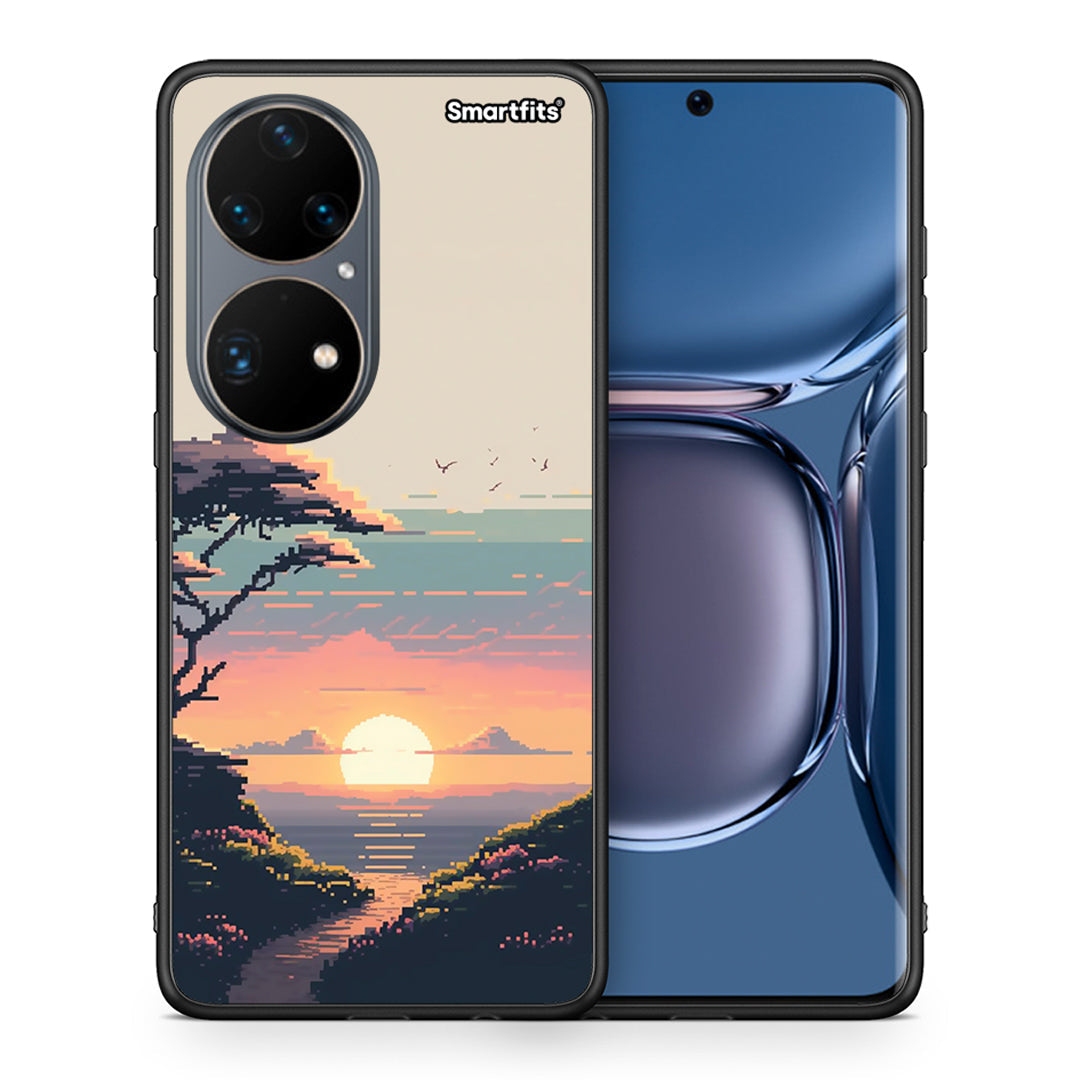 Θήκη Huawei P50 Pro Pixel Sunset από τη Smartfits με σχέδιο στο πίσω μέρος και μαύρο περίβλημα | Huawei P50 Pro Pixel Sunset case with colorful back and black bezels