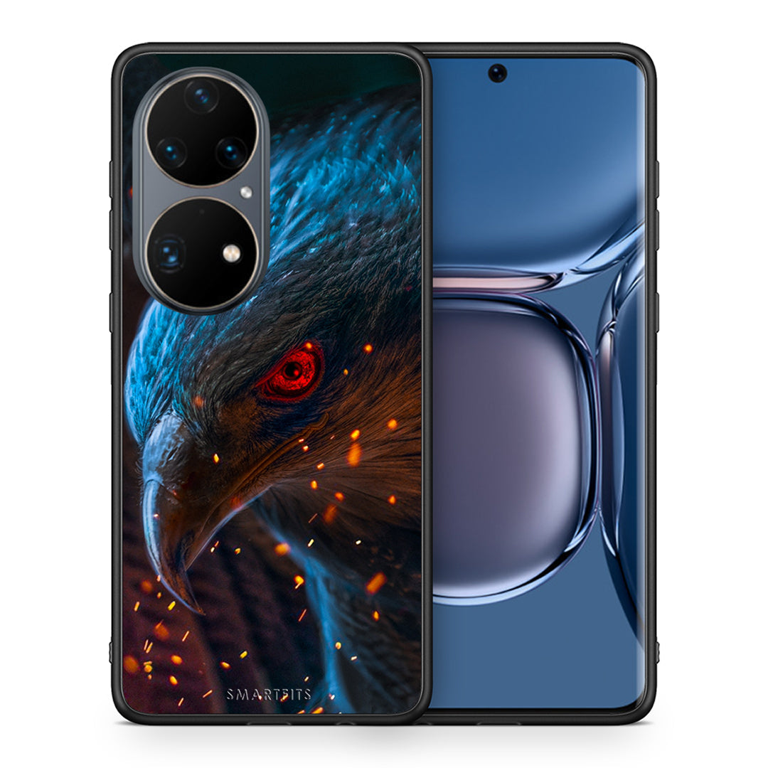 Θήκη Huawei P50 Pro Eagle PopArt από τη Smartfits με σχέδιο στο πίσω μέρος και μαύρο περίβλημα | Huawei P50 Pro Eagle PopArt case with colorful back and black bezels