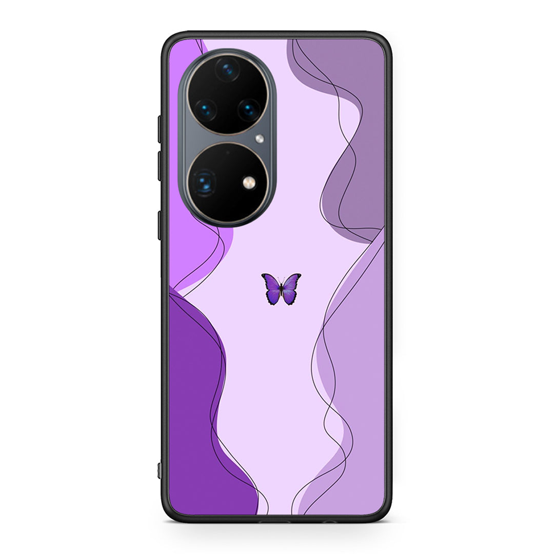 Huawei P50 Pro Purple Mariposa Θήκη Αγίου Βαλεντίνου από τη Smartfits με σχέδιο στο πίσω μέρος και μαύρο περίβλημα | Smartphone case with colorful back and black bezels by Smartfits