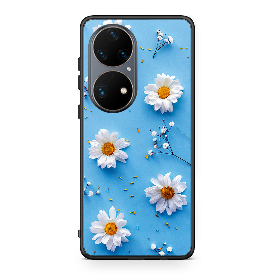 Huawei P50 Pro Real Daisies θήκη από τη Smartfits με σχέδιο στο πίσω μέρος και μαύρο περίβλημα | Smartphone case with colorful back and black bezels by Smartfits