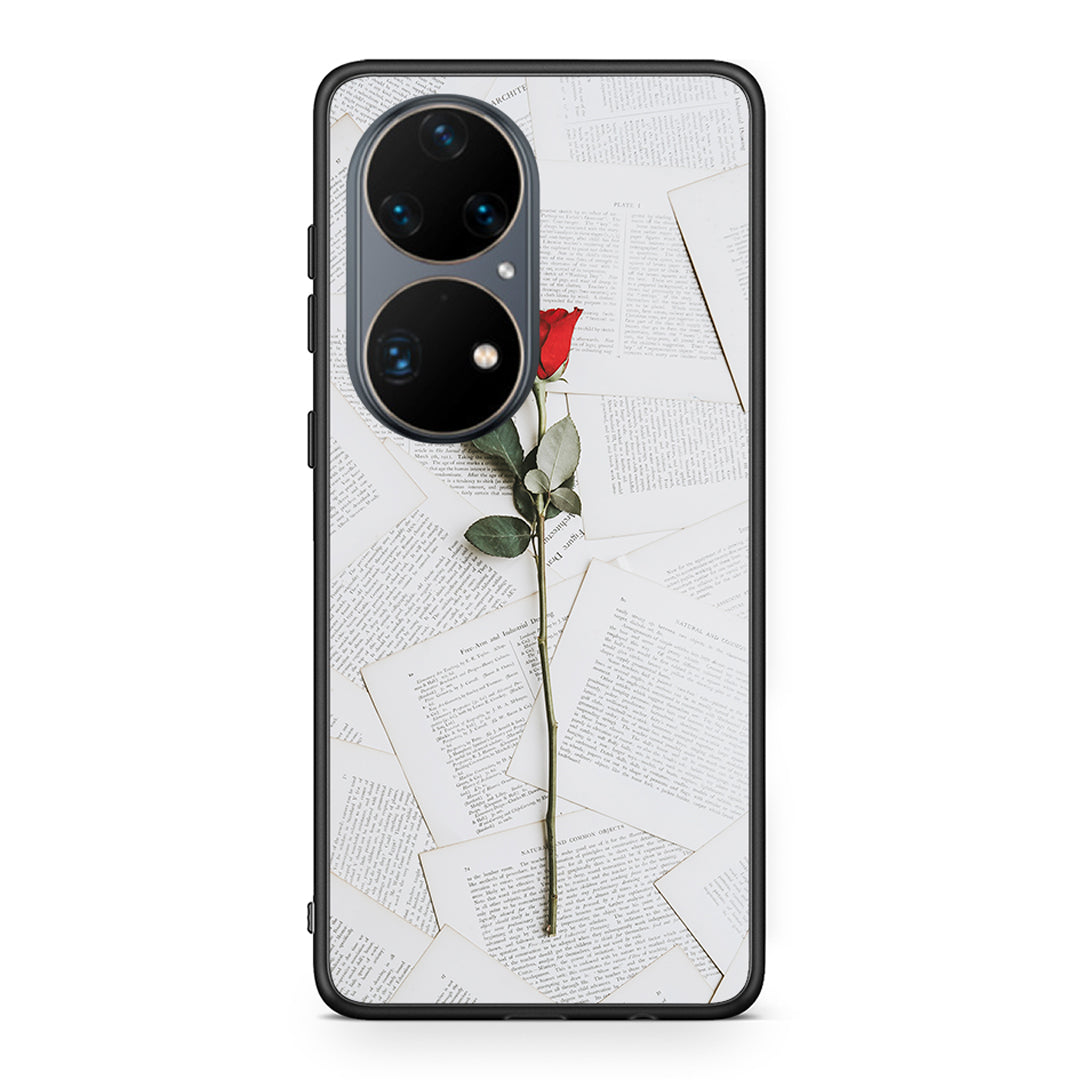 Huawei P50 Pro Red Rose θήκη από τη Smartfits με σχέδιο στο πίσω μέρος και μαύρο περίβλημα | Smartphone case with colorful back and black bezels by Smartfits