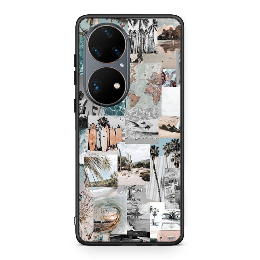 Huawei P50 Pro Retro Beach Life Θήκη από τη Smartfits με σχέδιο στο πίσω μέρος και μαύρο περίβλημα | Smartphone case with colorful back and black bezels by Smartfits