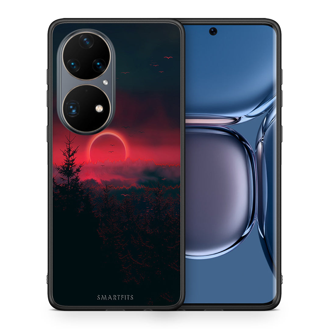 Θήκη Huawei P50 Pro Sunset Tropic από τη Smartfits με σχέδιο στο πίσω μέρος και μαύρο περίβλημα | Huawei P50 Pro Sunset Tropic case with colorful back and black bezels