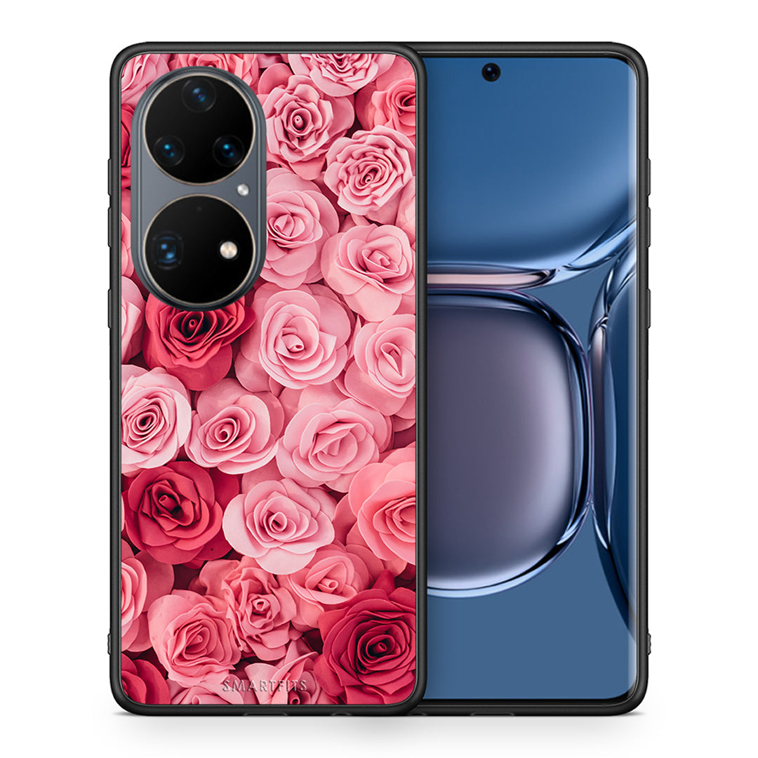 Θήκη Huawei P50 Pro RoseGarden Valentine από τη Smartfits με σχέδιο στο πίσω μέρος και μαύρο περίβλημα | Huawei P50 Pro RoseGarden Valentine case with colorful back and black bezels