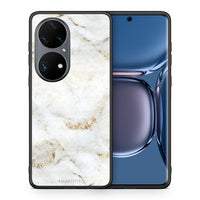 Thumbnail for Θήκη Huawei P50 Pro White Gold Marble από τη Smartfits με σχέδιο στο πίσω μέρος και μαύρο περίβλημα | Huawei P50 Pro White Gold Marble case with colorful back and black bezels