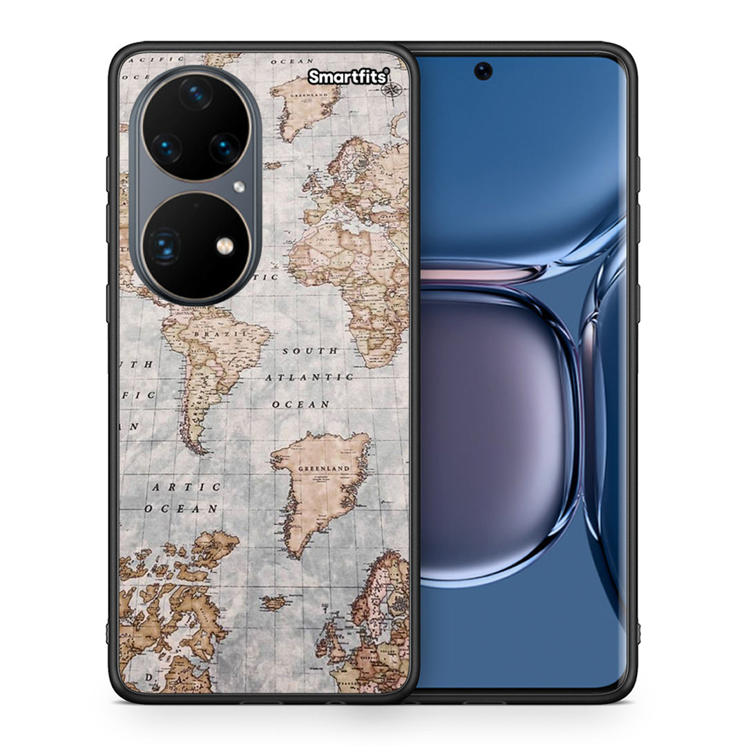 Θήκη Huawei P50 Pro World Map από τη Smartfits με σχέδιο στο πίσω μέρος και μαύρο περίβλημα | Huawei P50 Pro World Map case with colorful back and black bezels