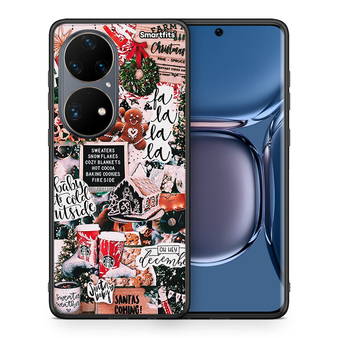 Θήκη Huawei P50 Pro Xmas Habbits από τη Smartfits με σχέδιο στο πίσω μέρος και μαύρο περίβλημα | Huawei P50 Pro Xmas Habbits case with colorful back and black bezels