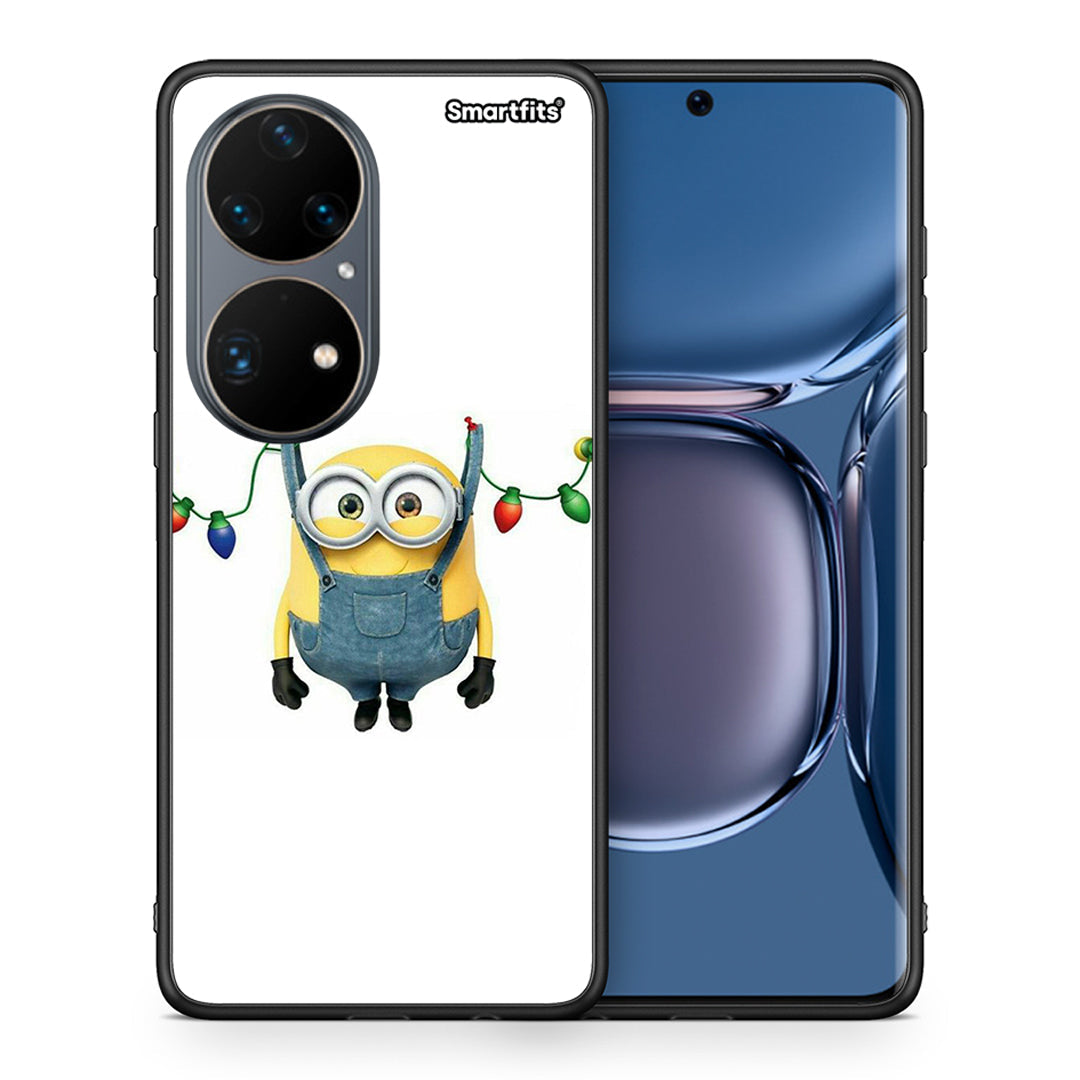 Θήκη Huawei P50 Pro Xmas Minion Lights από τη Smartfits με σχέδιο στο πίσω μέρος και μαύρο περίβλημα | Huawei P50 Pro Xmas Minion Lights case with colorful back and black bezels