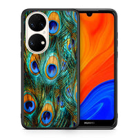 Thumbnail for Θήκη Huawei P50 Real Peacock Feathers από τη Smartfits με σχέδιο στο πίσω μέρος και μαύρο περίβλημα | Huawei P50 Real Peacock Feathers case with colorful back and black bezels