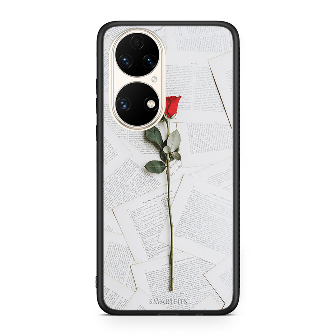 Huawei P50 Red Rose θήκη από τη Smartfits με σχέδιο στο πίσω μέρος και μαύρο περίβλημα | Smartphone case with colorful back and black bezels by Smartfits