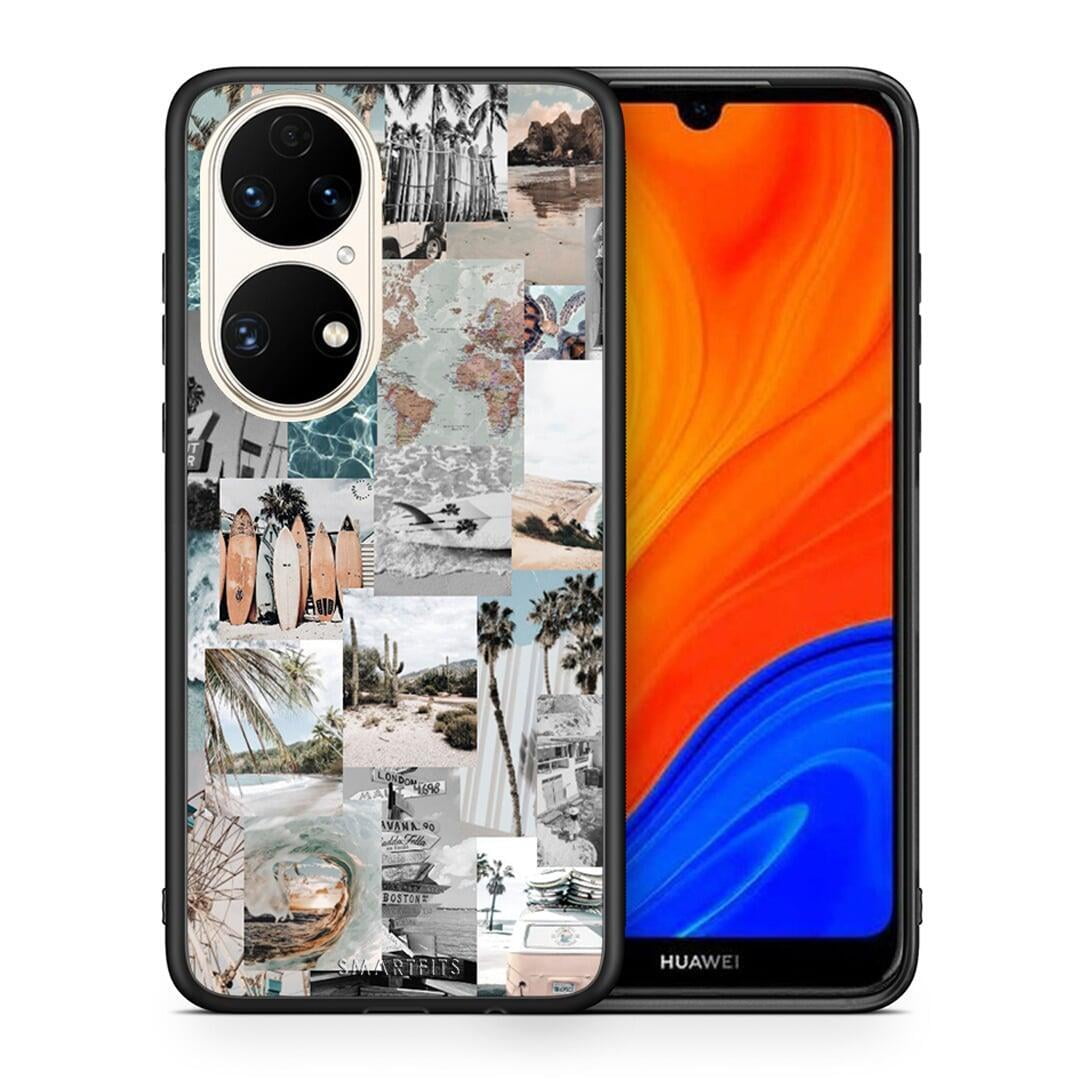 Θήκη Huawei P50 Retro Beach Life από τη Smartfits με σχέδιο στο πίσω μέρος και μαύρο περίβλημα | Huawei P50 Retro Beach Life case with colorful back and black bezels