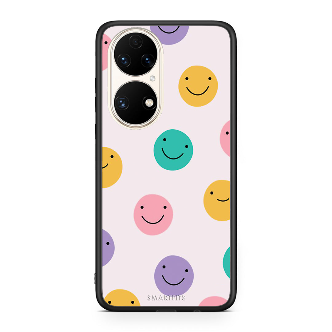 Huawei P50 Smiley Faces θήκη από τη Smartfits με σχέδιο στο πίσω μέρος και μαύρο περίβλημα | Smartphone case with colorful back and black bezels by Smartfits
