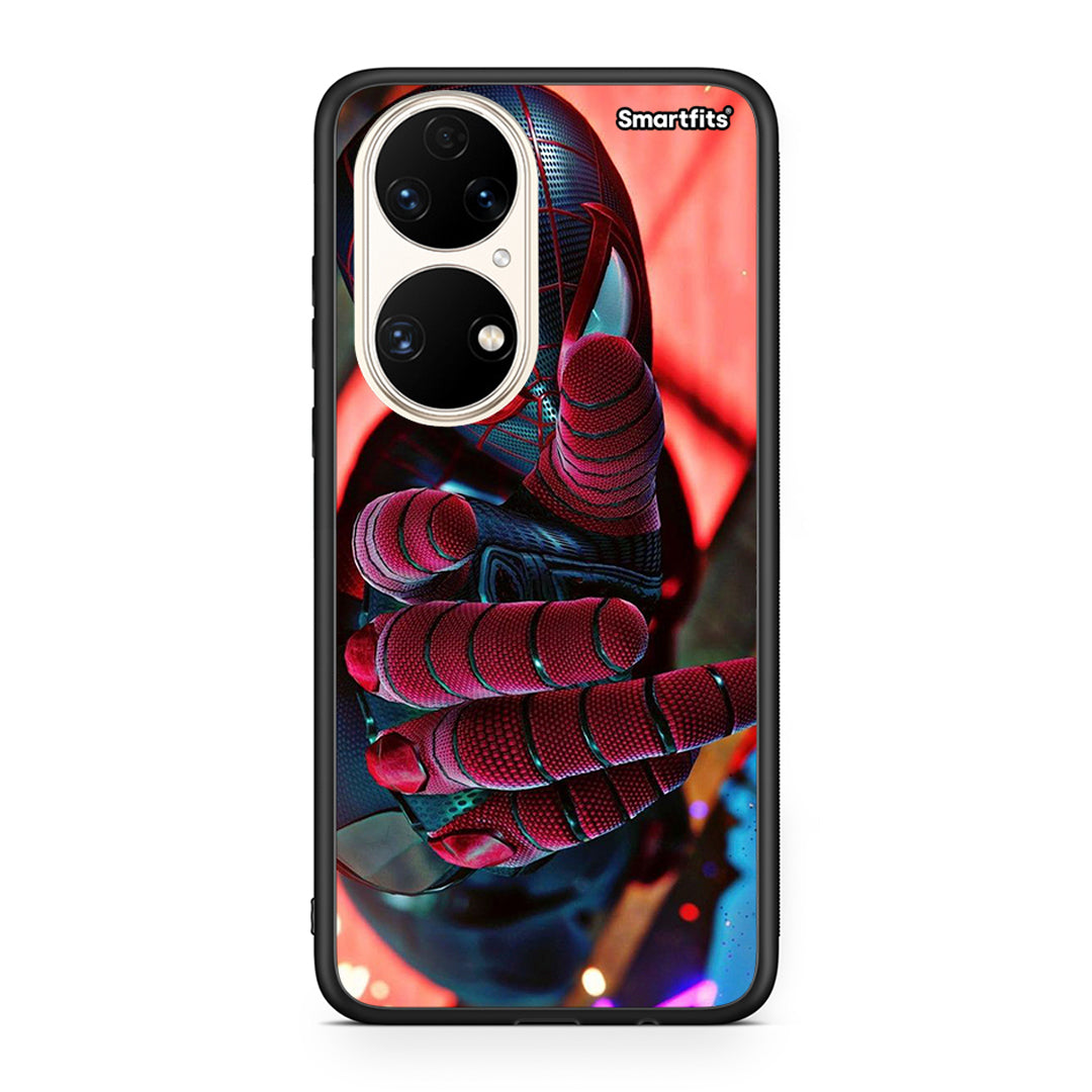 Huawei P50 Spider Hand Θήκη από τη Smartfits με σχέδιο στο πίσω μέρος και μαύρο περίβλημα | Smartphone case with colorful back and black bezels by Smartfits