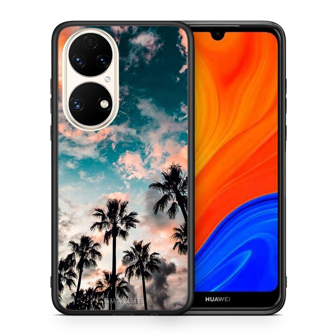 Θήκη Huawei P50 Sky Summer από τη Smartfits με σχέδιο στο πίσω μέρος και μαύρο περίβλημα | Huawei P50 Sky Summer case with colorful back and black bezels