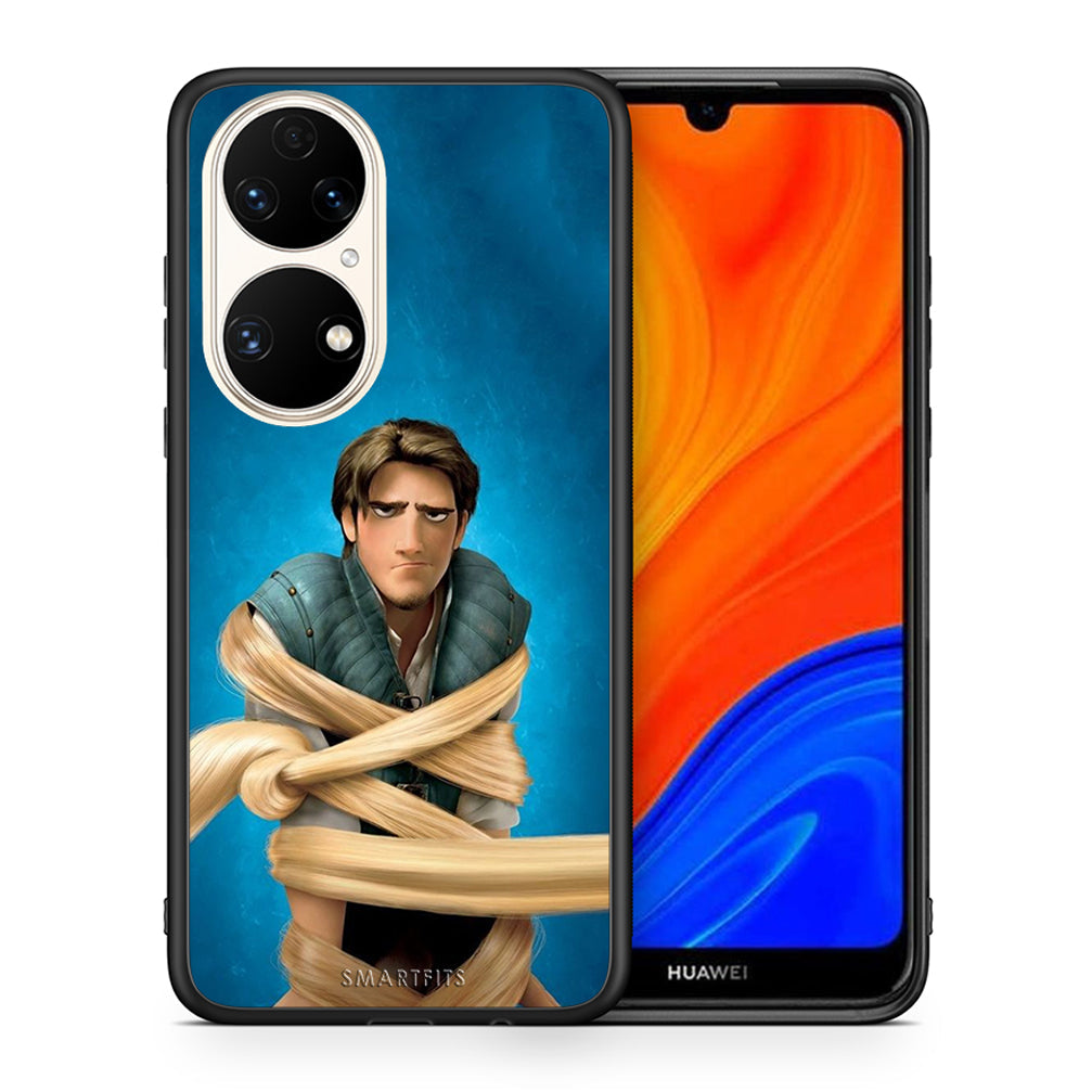 Θήκη Αγίου Βαλεντίνου Huawei P50 Tangled 1 από τη Smartfits με σχέδιο στο πίσω μέρος και μαύρο περίβλημα | Huawei P50 Tangled 1 case with colorful back and black bezels