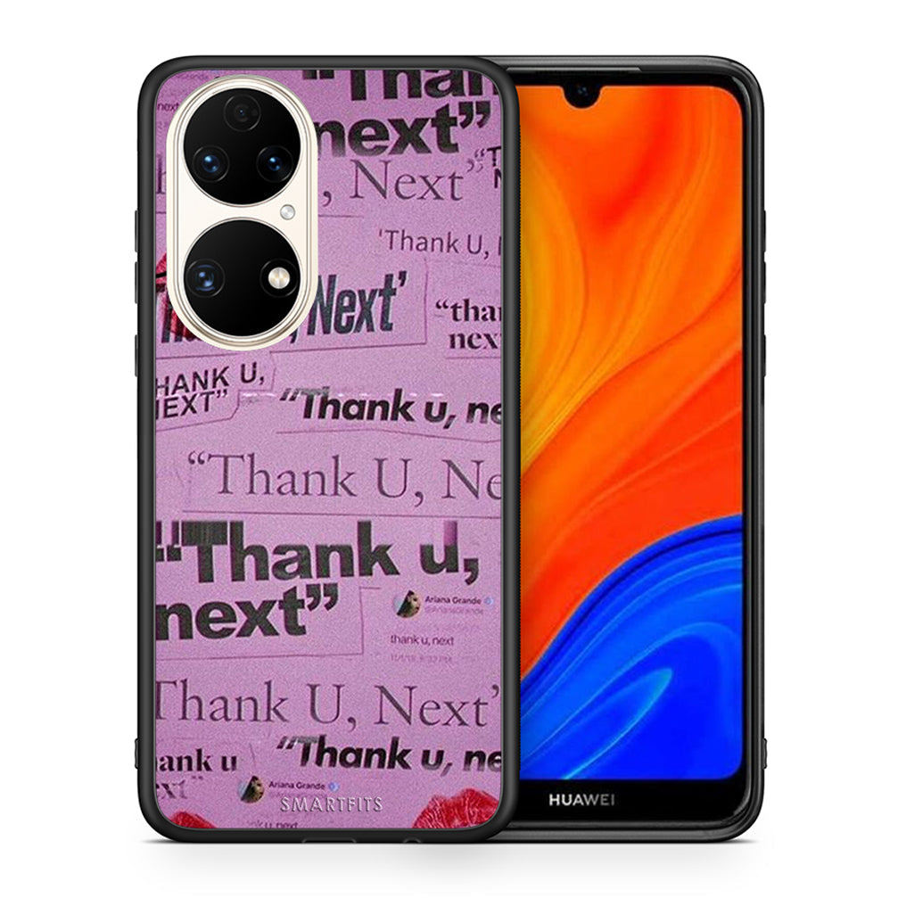 Θήκη Αγίου Βαλεντίνου Huawei P50 Thank You Next από τη Smartfits με σχέδιο στο πίσω μέρος και μαύρο περίβλημα | Huawei P50 Thank You Next case with colorful back and black bezels