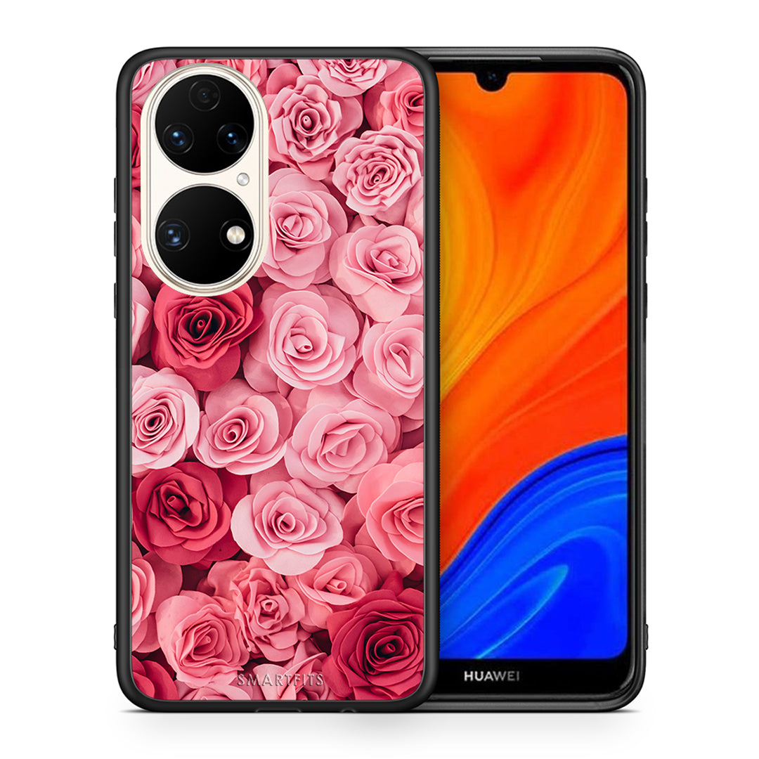 Θήκη Huawei P50 RoseGarden Valentine από τη Smartfits με σχέδιο στο πίσω μέρος και μαύρο περίβλημα | Huawei P50 RoseGarden Valentine case with colorful back and black bezels