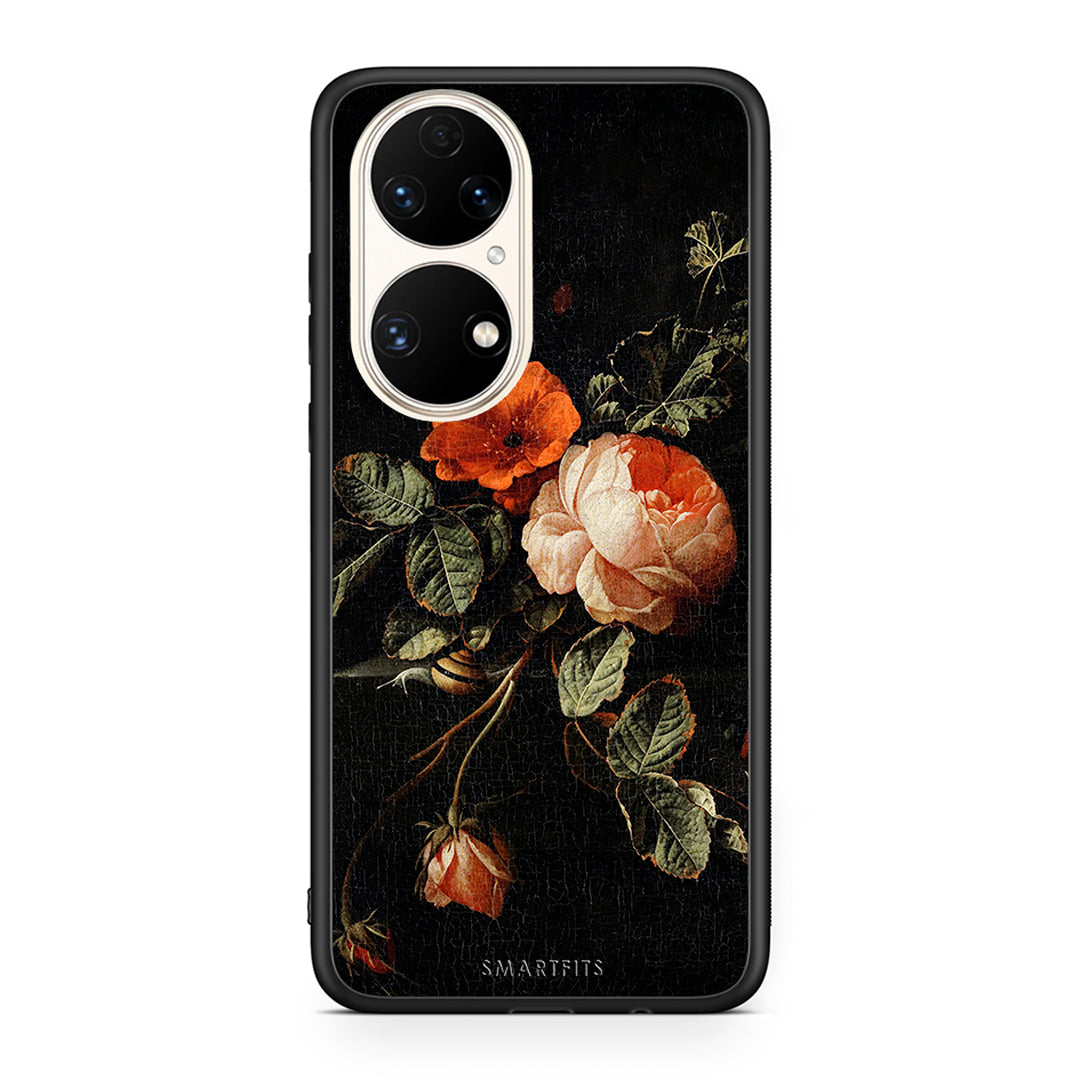 Huawei P50 Vintage Roses θήκη από τη Smartfits με σχέδιο στο πίσω μέρος και μαύρο περίβλημα | Smartphone case with colorful back and black bezels by Smartfits