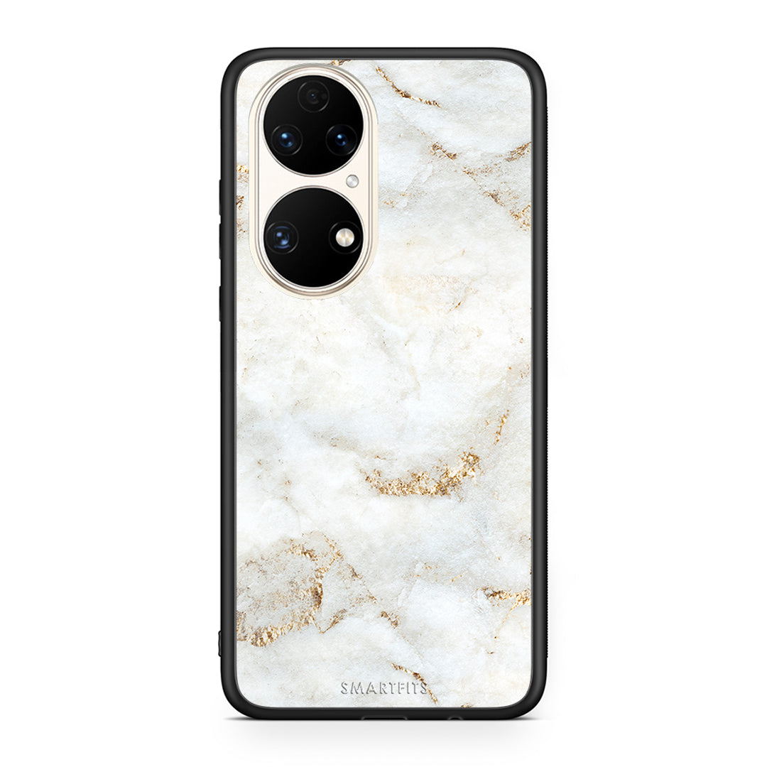Huawei P50 White Gold Marble θήκη από τη Smartfits με σχέδιο στο πίσω μέρος και μαύρο περίβλημα | Smartphone case with colorful back and black bezels by Smartfits