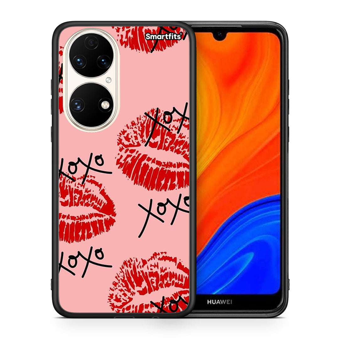 Θήκη Huawei P50 XOXO Lips από τη Smartfits με σχέδιο στο πίσω μέρος και μαύρο περίβλημα | Huawei P50 XOXO Lips case with colorful back and black bezels