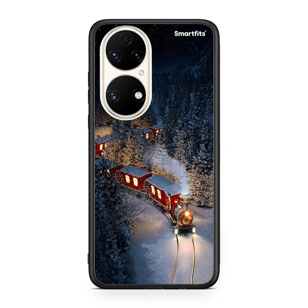 Huawei P50 Xmas Train θήκη από τη Smartfits με σχέδιο στο πίσω μέρος και μαύρο περίβλημα | Smartphone case with colorful back and black bezels by Smartfits