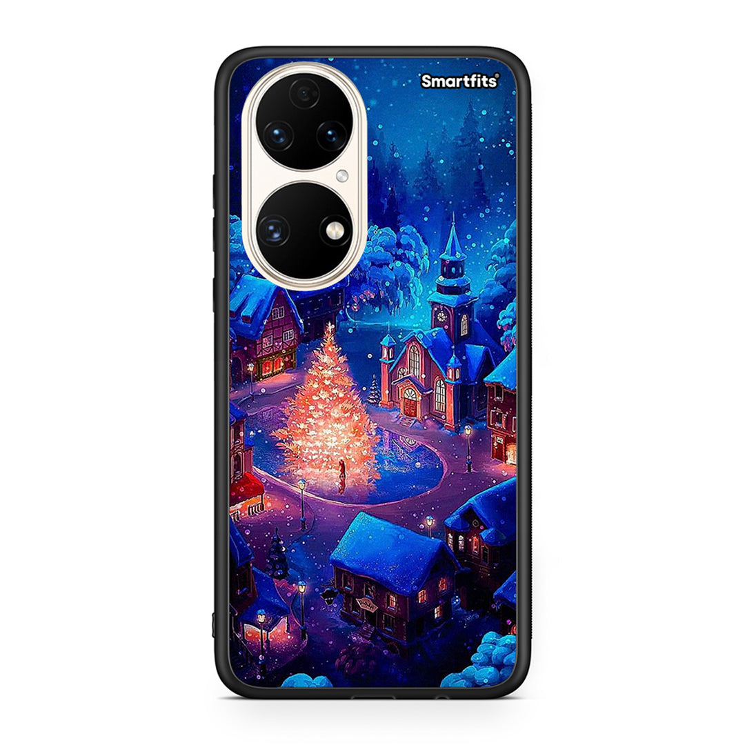 Huawei P50 Xmas Village θήκη από τη Smartfits με σχέδιο στο πίσω μέρος και μαύρο περίβλημα | Smartphone case with colorful back and black bezels by Smartfits