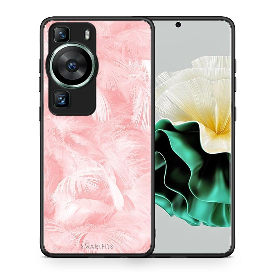 Θήκη Huawei P60 Boho Pink Feather από τη Smartfits με σχέδιο στο πίσω μέρος και μαύρο περίβλημα | Huawei P60 Boho Pink Feather Case with Colorful Back and Black Bezels