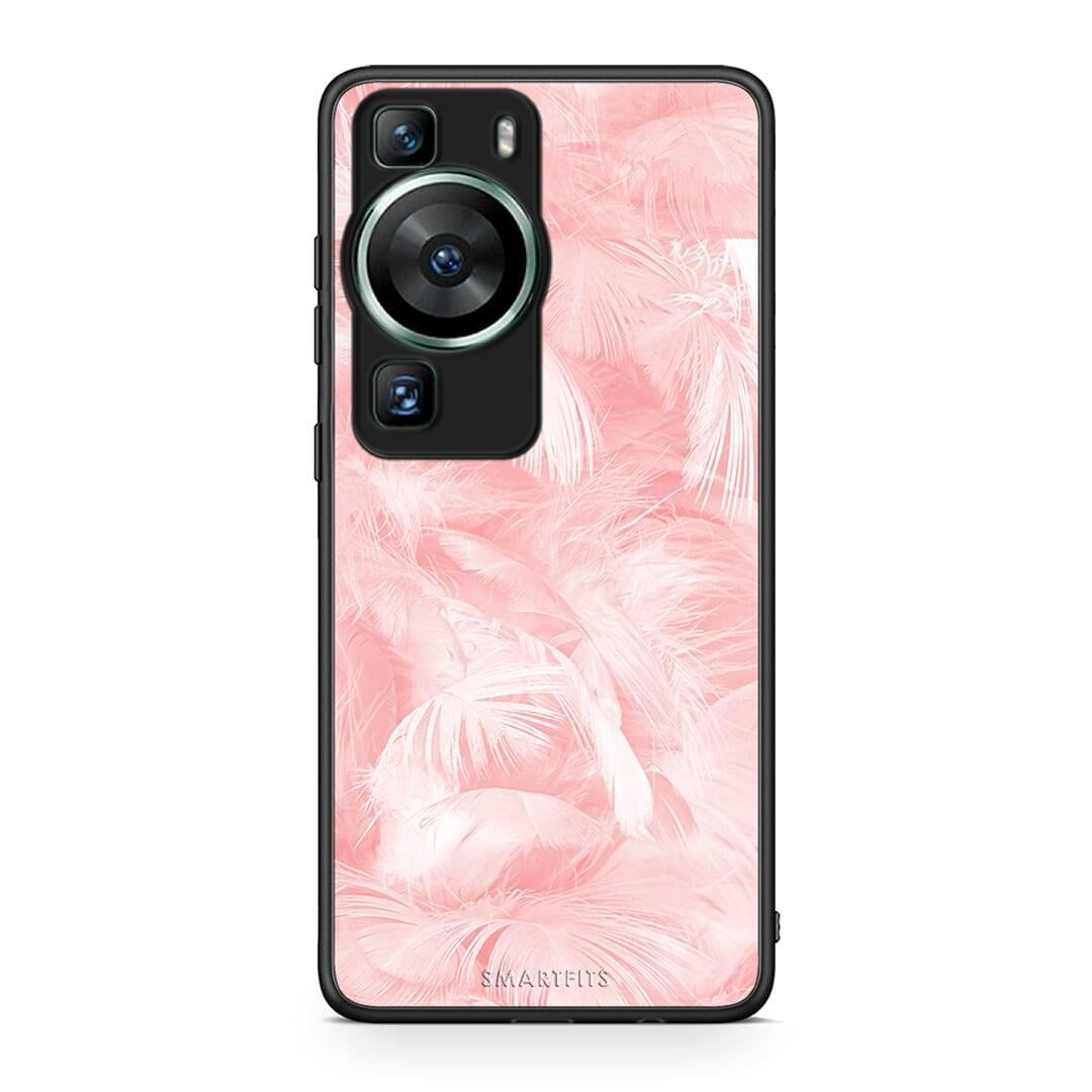 Θήκη Huawei P60 Boho Pink Feather από τη Smartfits με σχέδιο στο πίσω μέρος και μαύρο περίβλημα | Huawei P60 Boho Pink Feather Case with Colorful Back and Black Bezels