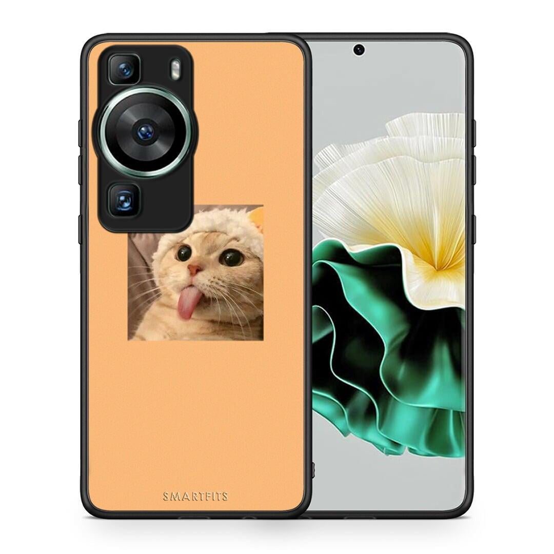 Θήκη Huawei P60 Cat Tongue από τη Smartfits με σχέδιο στο πίσω μέρος και μαύρο περίβλημα | Huawei P60 Cat Tongue Case with Colorful Back and Black Bezels