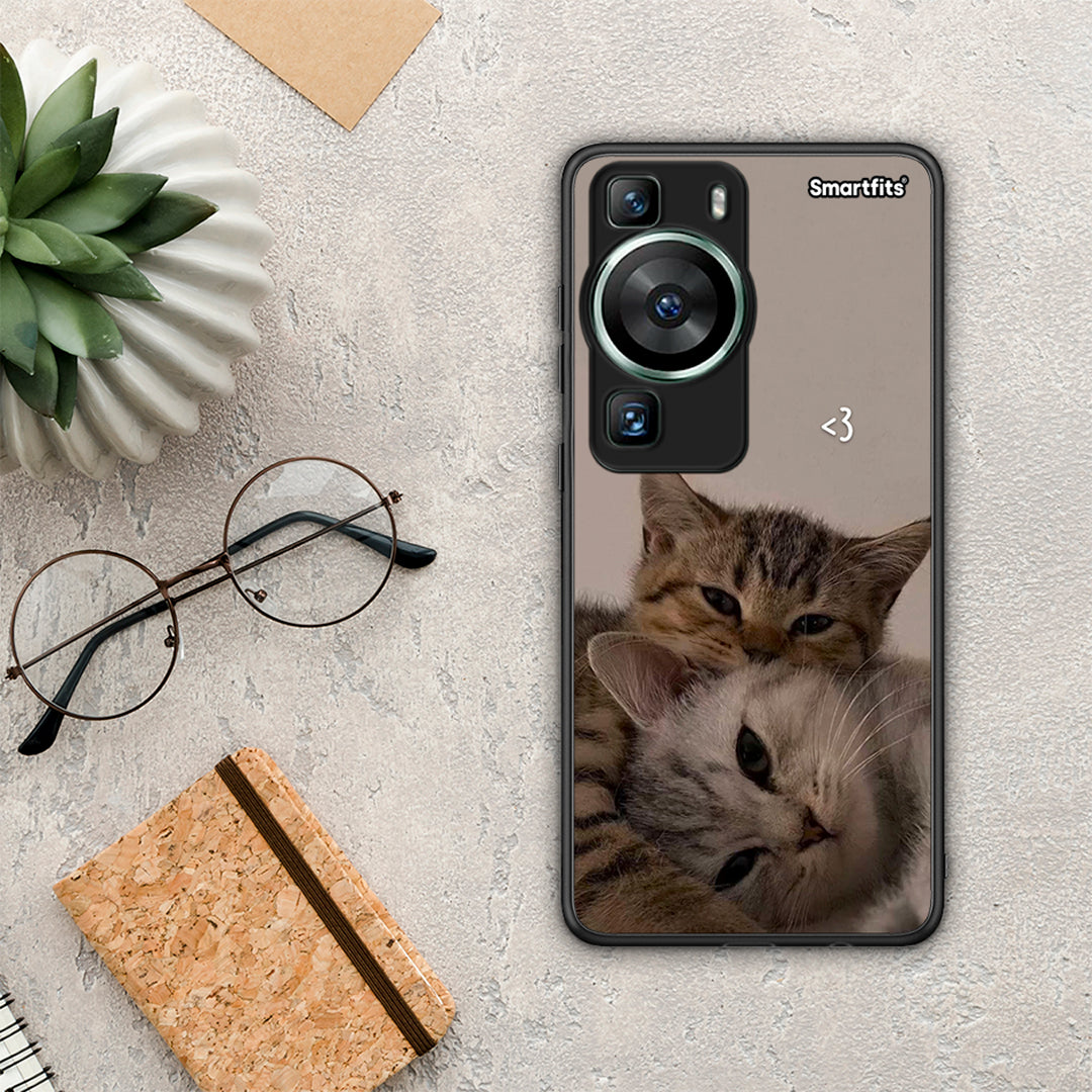 Θήκη Huawei P60 Cats In Love από τη Smartfits με σχέδιο στο πίσω μέρος και μαύρο περίβλημα | Huawei P60 Cats In Love Case with Colorful Back and Black Bezels