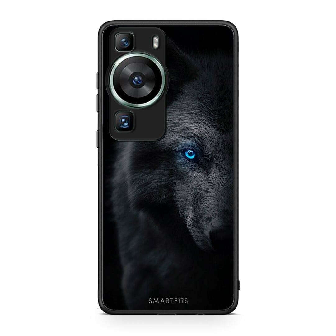 Θήκη Huawei P60 Dark Wolf από τη Smartfits με σχέδιο στο πίσω μέρος και μαύρο περίβλημα | Huawei P60 Dark Wolf Case with Colorful Back and Black Bezels