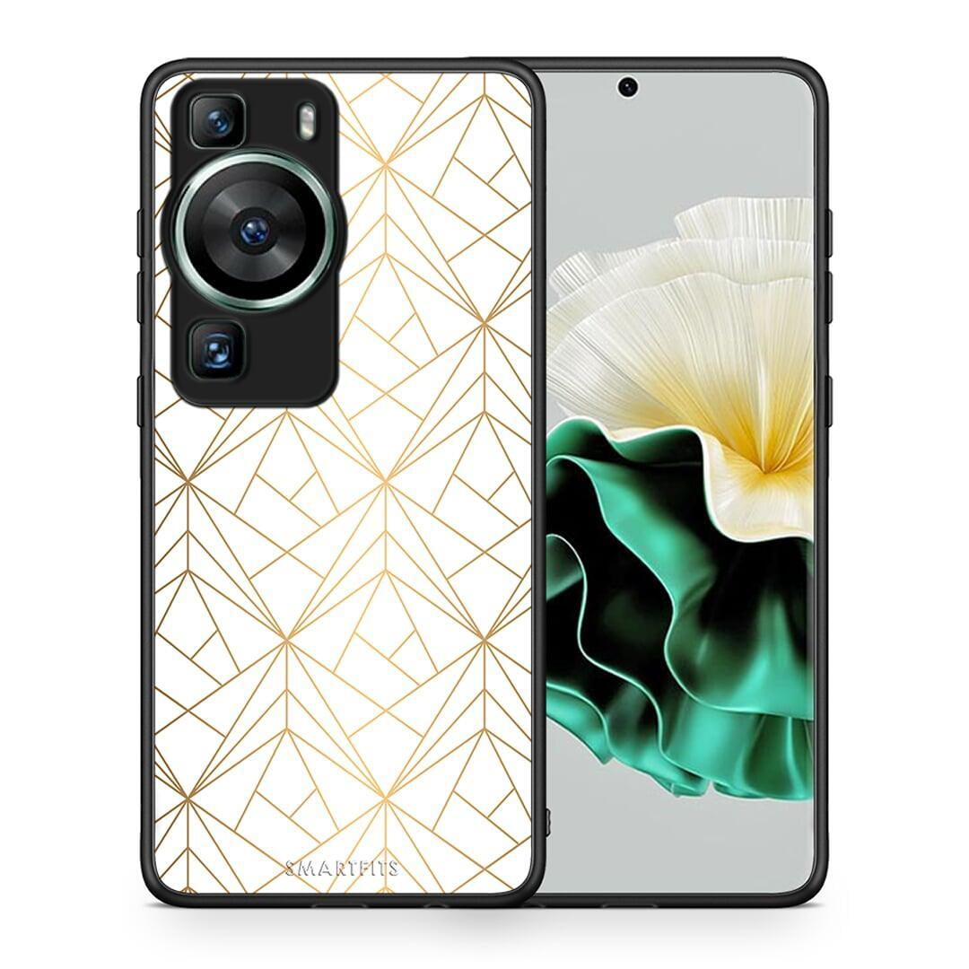 Θήκη Huawei P60 Geometric Luxury White από τη Smartfits με σχέδιο στο πίσω μέρος και μαύρο περίβλημα | Huawei P60 Geometric Luxury White Case with Colorful Back and Black Bezels