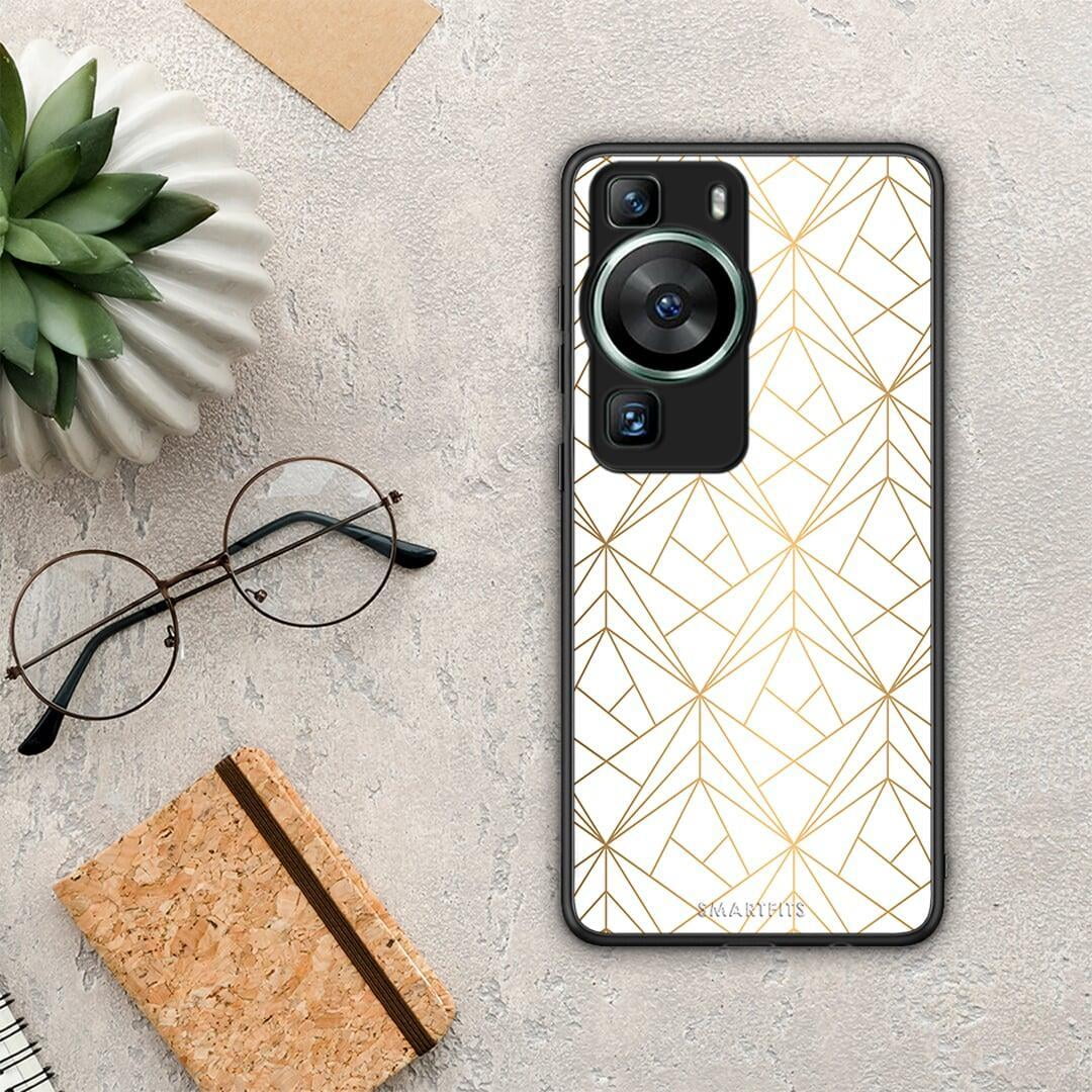 Θήκη Huawei P60 Geometric Luxury White από τη Smartfits με σχέδιο στο πίσω μέρος και μαύρο περίβλημα | Huawei P60 Geometric Luxury White Case with Colorful Back and Black Bezels