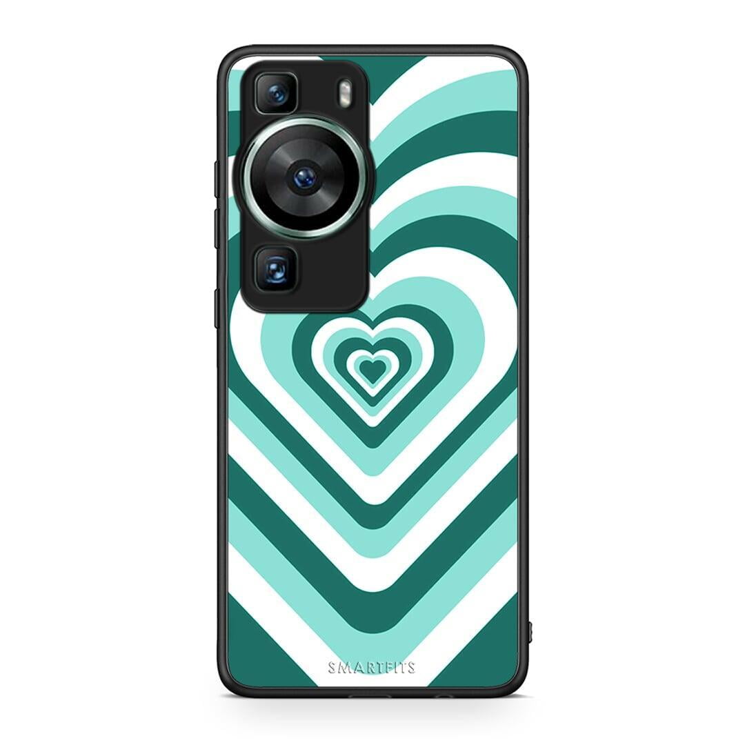 Θήκη Huawei P60 Green Hearts από τη Smartfits με σχέδιο στο πίσω μέρος και μαύρο περίβλημα | Huawei P60 Green Hearts Case with Colorful Back and Black Bezels