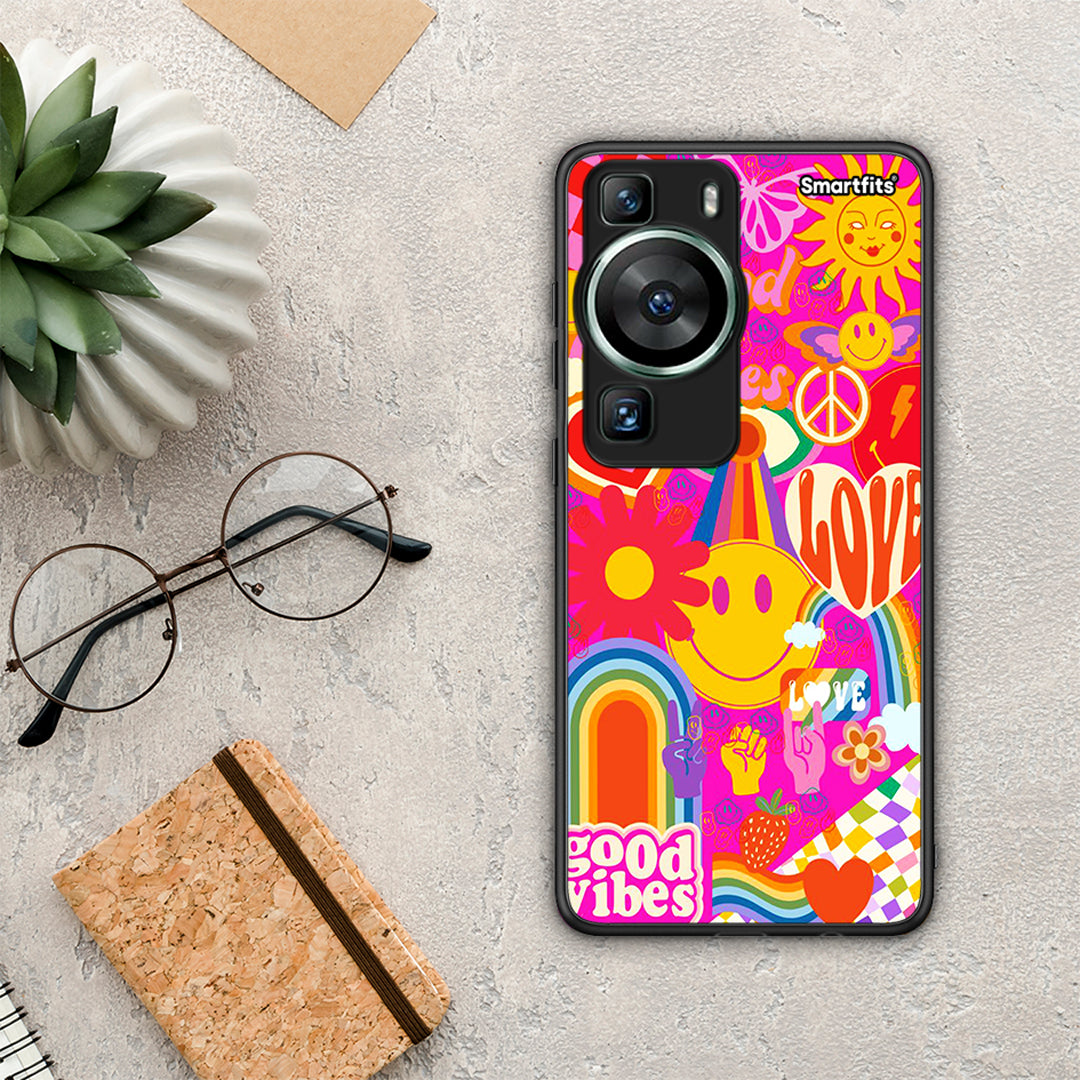 Θήκη Huawei P60 Hippie Love από τη Smartfits με σχέδιο στο πίσω μέρος και μαύρο περίβλημα | Huawei P60 Hippie Love Case with Colorful Back and Black Bezels